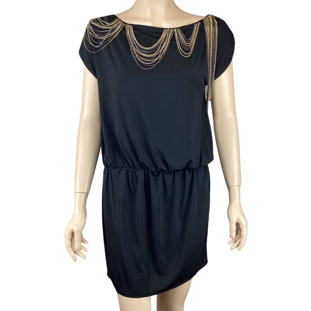 Iron By Sheri‎ Bodell Womens Dress Size Small Black Draped Chain Embellished